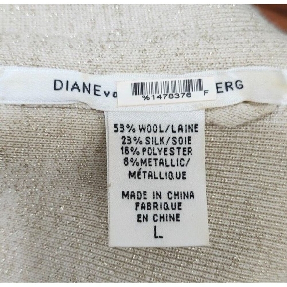 Diane Von Furstenberg DVF Longline Cardigan Jacket Sweater Metallic Size L - Picture 10 of 12